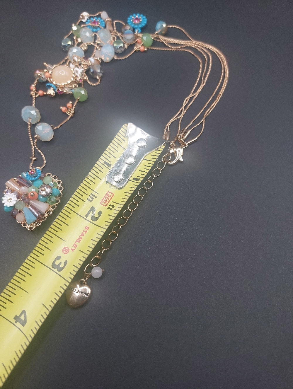 Betsey Johnson Gold Toned Bead And Heart Illusion Three Strand Dainty Necklace - Picture 13 of 14
